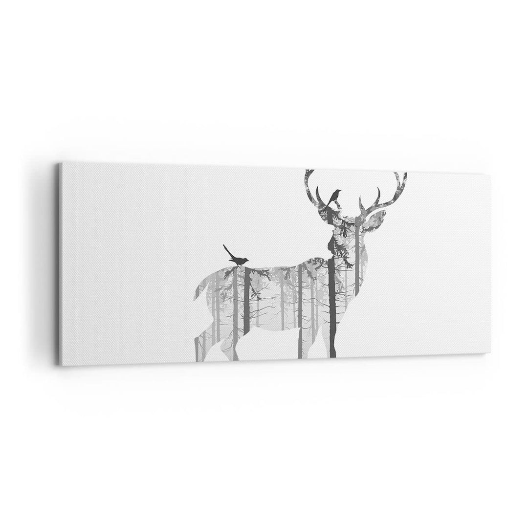 Panorama Bilder auf Leinwand 100x40cm Leinwandbild Hirsch Herbst Wald Illustration Gross Wanddeko Bi