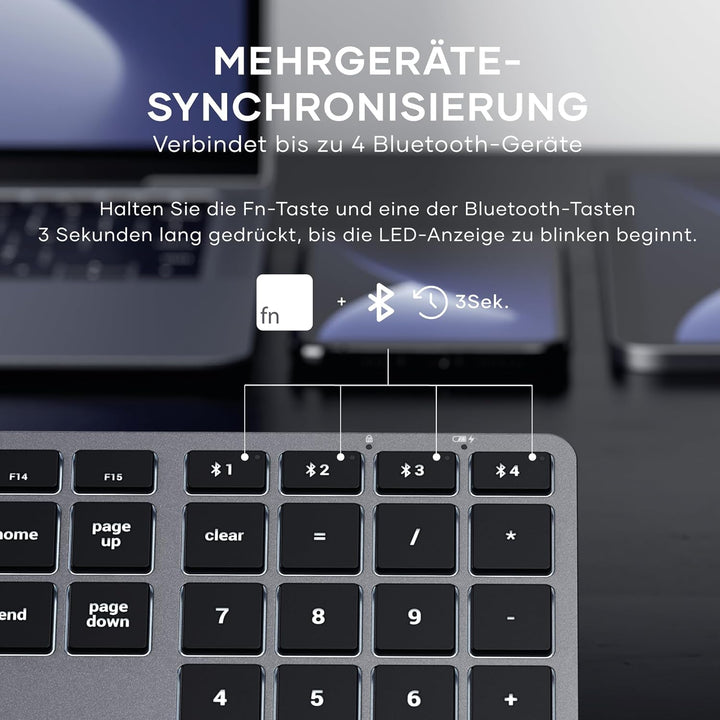 SATECHI Slim X3 Kabellose Bluetooth Tastatur - Hintergrundbeleuchtung & Ziffernblock – Multi-Device