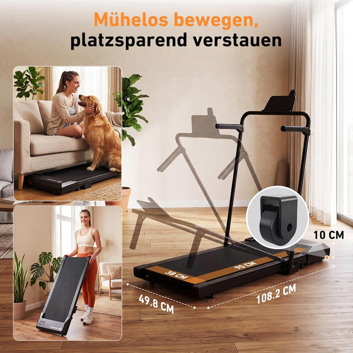 DeerRun Walking Pad mit Steigung,Laufband für Zuhause mit Griff, 2,5 PS, 6 KM/H, max. 136 KG, Walkin
