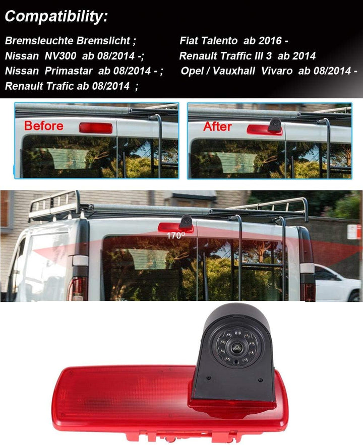 HD Bremsleuchte Kamera mit 7 Zoll LCD Monitor,Nachtsicht Rückfahrkamera Ersatz für Opel Vauxhall Viv