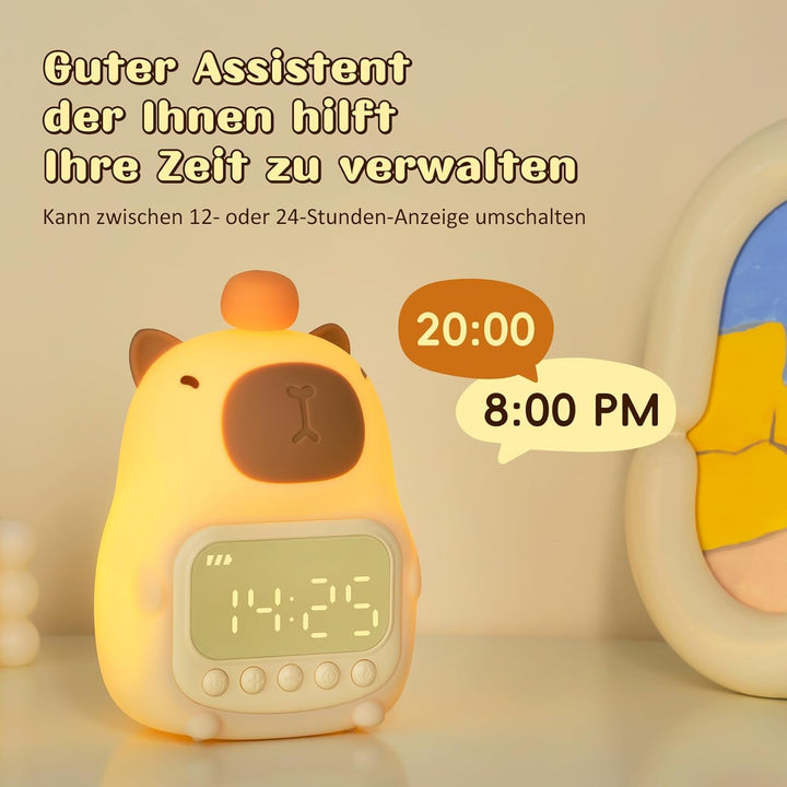 Yiliaw Capybara Wecker mit Nachtlicht für Kinder, 7 RGB-Farben Süsse Wecker für Schlafzimmer, Ok to
