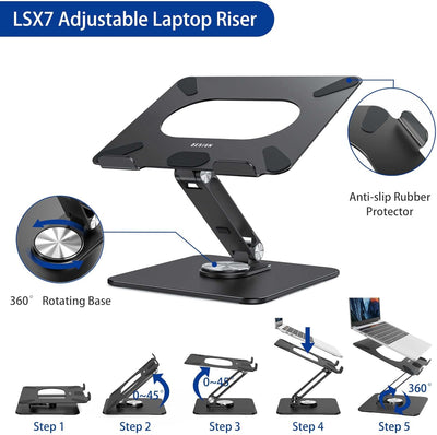 BESIGN LSX7 Laptop ständer mit 360 Drehbarer Basis, Verstellbarer ergonomischer Notebook-Ständer, La