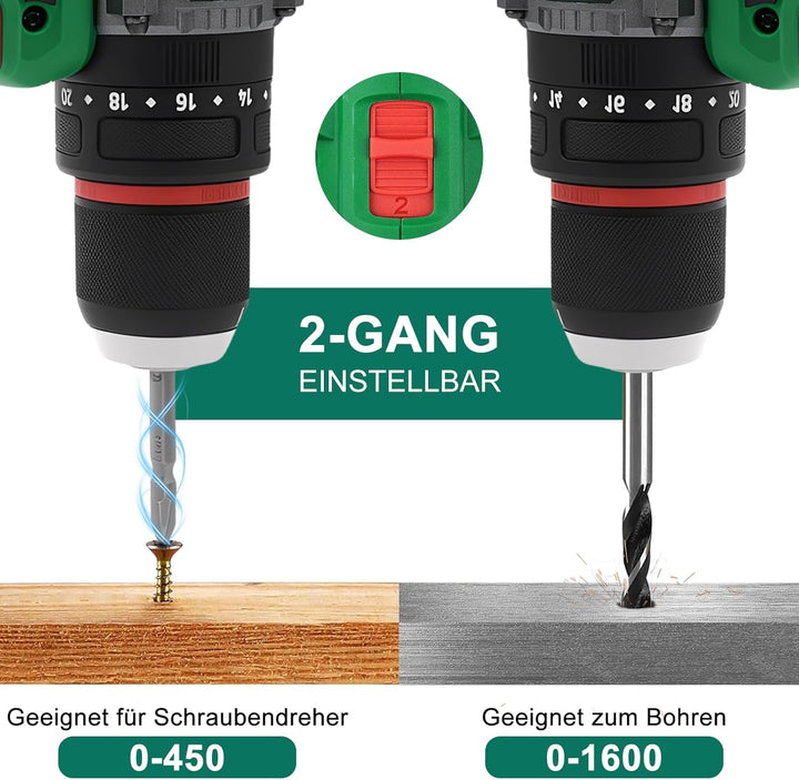 Akku Bohrschrauber, 16.8V 50 N.m Akkuschrauber Klein Bohrmaschine Akkubohrschrauber Set Mit 2 * 2.0a