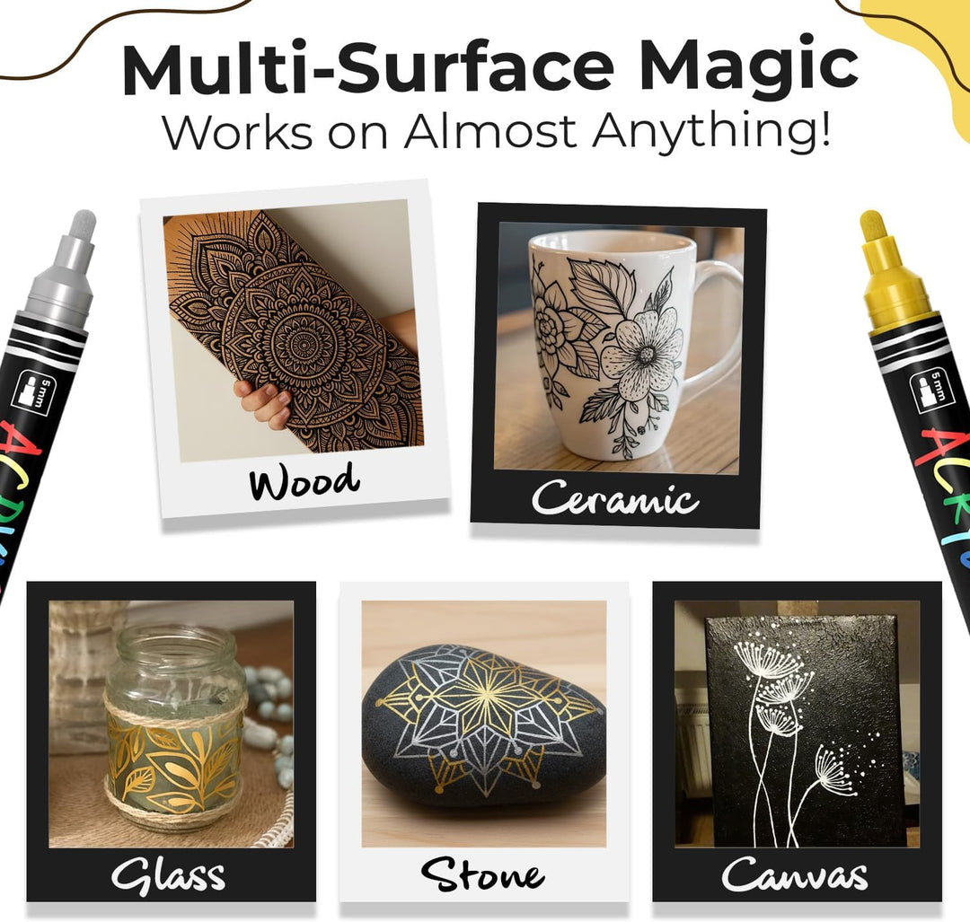 Chalkola 4 Acrylmarker Dualspitze (Weiss, Schwarz, Gold & Silber) 1mm+5mm Acrylic Marker, Acrylstift