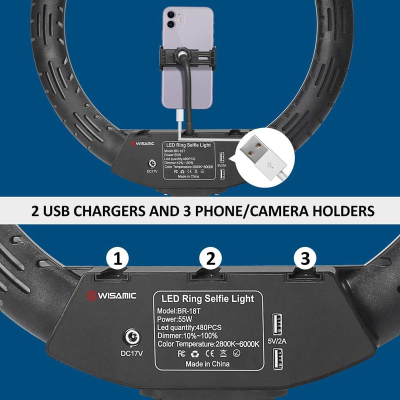 Wisamic Ringlicht 18 Zoll mit Stativ LED Ringleuchte: Berührung und Fernbedienung 6000K Dimmbar Foto
