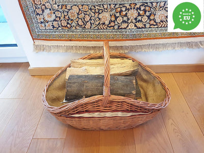 Weidenkorb, Holzkorb, Kaminkorb aus Naturweide, mit Jute vernäht (L) 68 x (B) 39 x (H) 24/40