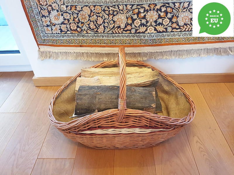Weidenkorb, Holzkorb, Kaminkorb aus Naturweide, mit Jute vernäht (L) 68 x (B) 39 x (H) 24/40