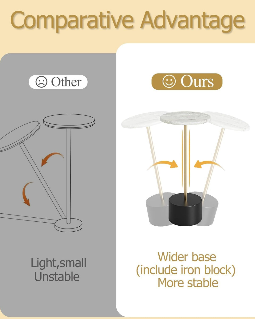 Beistelltisch, Kleiner rund Cocktailtisch, Weiss Couchtisch mit Marmormuster, Getränketisch für klei