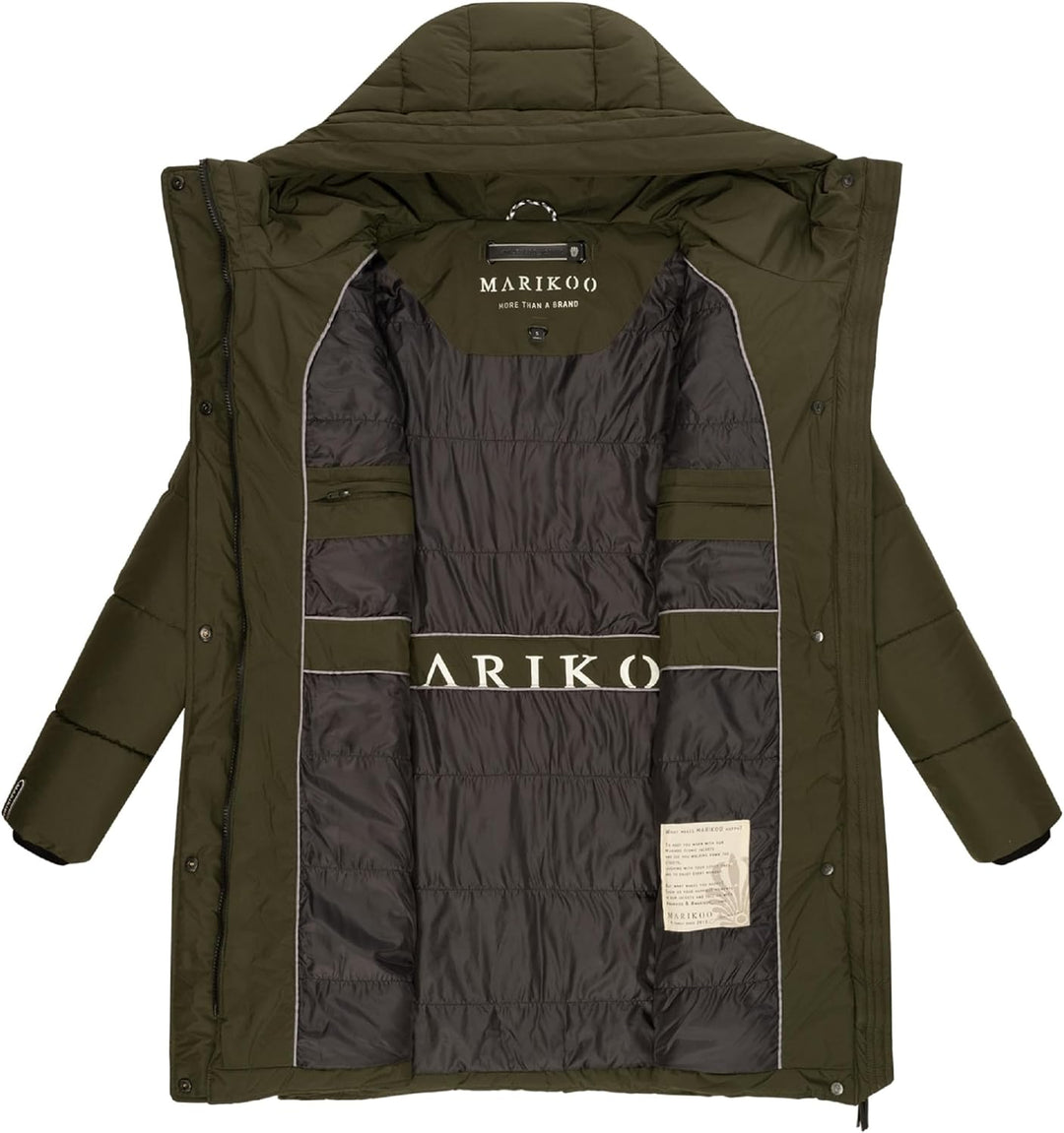 MARIKOO Damen Wintermantel Warmer Steppmantel lang mit Kapuze Karumikoo XVI XS-3XL L Dark Olive, L D