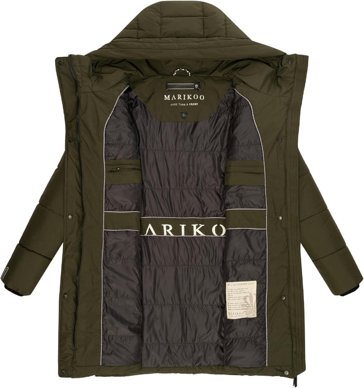 MARIKOO Damen Wintermantel Warmer Steppmantel lang mit Kapuze Karumikoo XVI XS-3XL M Dark Olive, M D