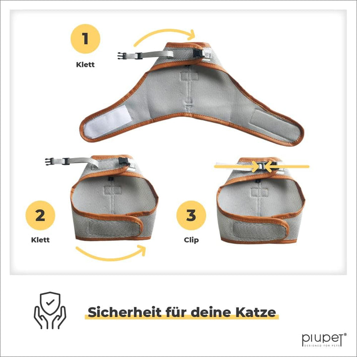 PiuPet® Katzengeschirr (S) mit 1,2m Leine I ausbruchsicher I Geschirr Katze I Katzengeschirr ausbruc