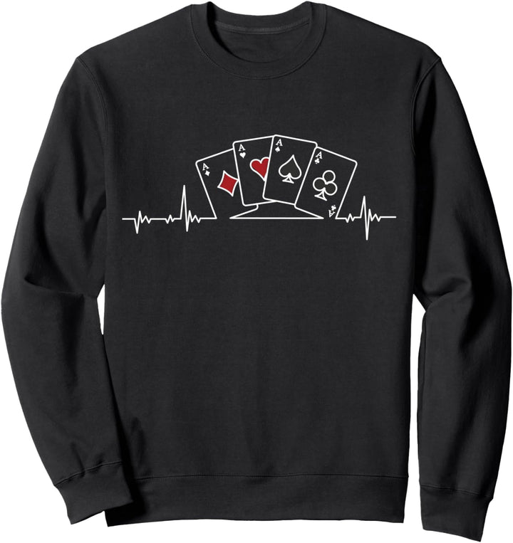 Pokerkarten Flush Heartbeat Pokerspieler Pokerkartenspiel Sweatshirt
