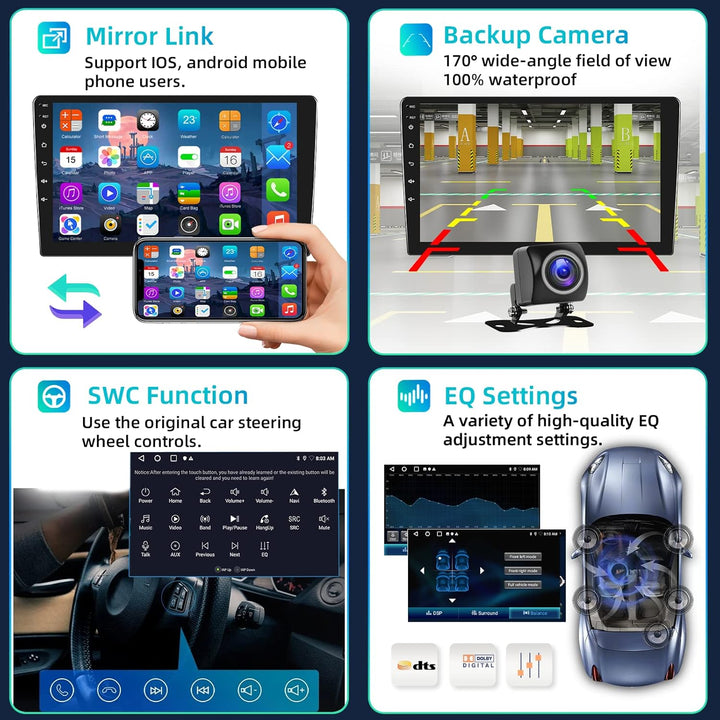 Podofo RDS Autoradio Doppel Din mit Drahtlosem Apple Carplay Android Auto 2G + 32G 10 Zoll Android A