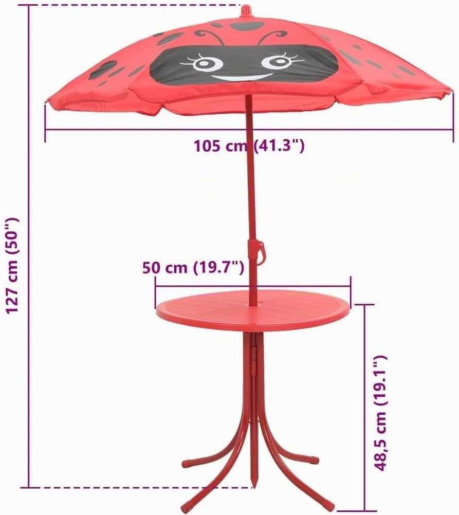 vidaXL Kinder Sitzgruppe Sitzgarnitur Gartenmöbel Tisch 2 Stühle Sonnenschirm Rot, Rot
