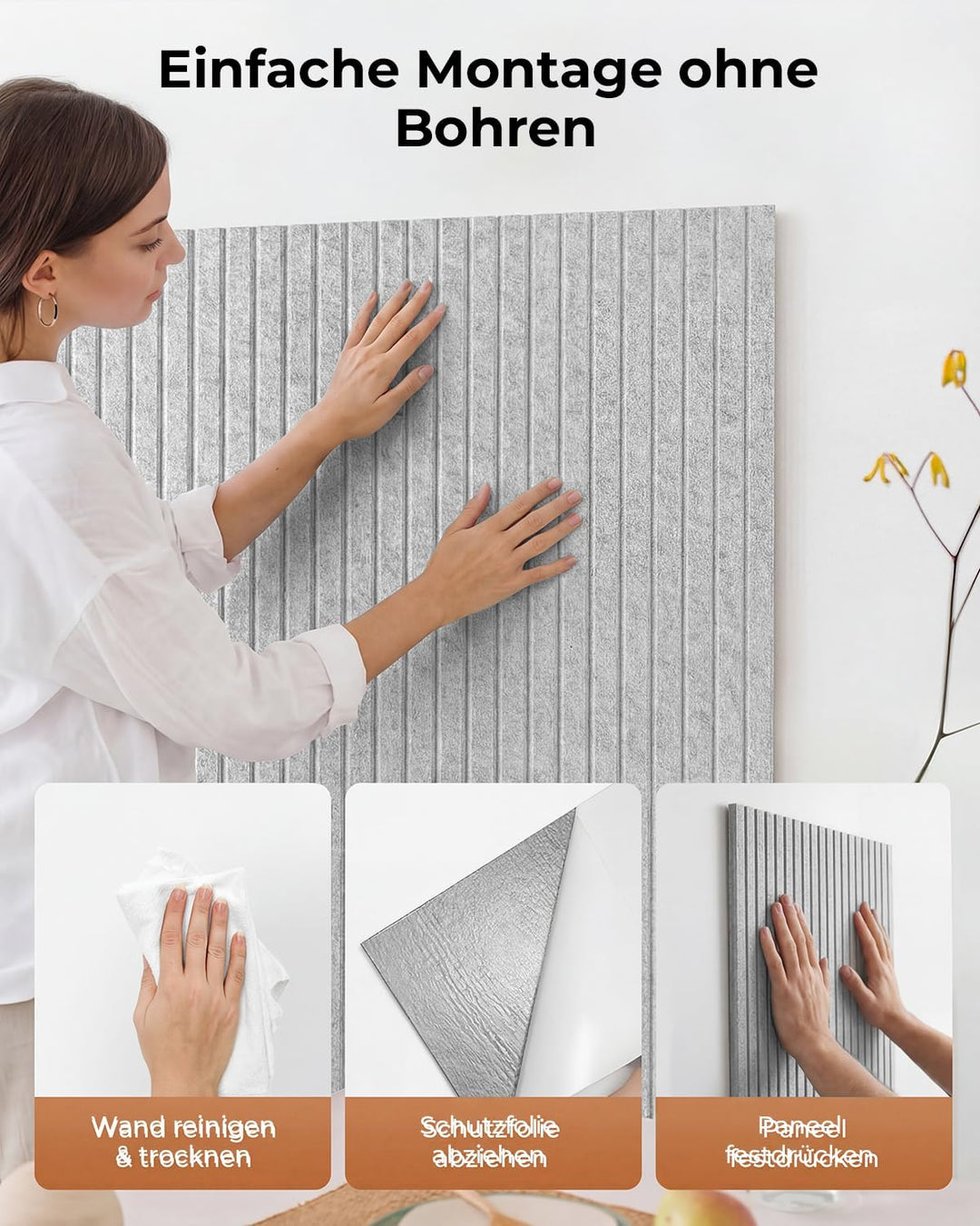 Akustikpaneele Selbstklebend, 10 Stück 120x60x0.9 cm(7.2m²) Wandpaneele Selbstklebend, Hohe Dichte S