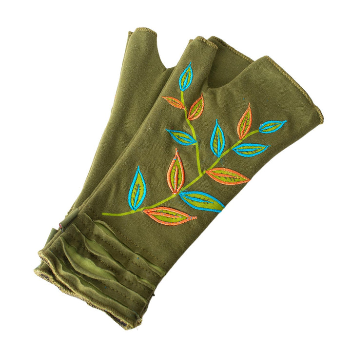 Vishes - alternative Bekleidung - Bestickte Damen Handschuhe Stulpen mit Daumen Fleece Gefüttert Oli