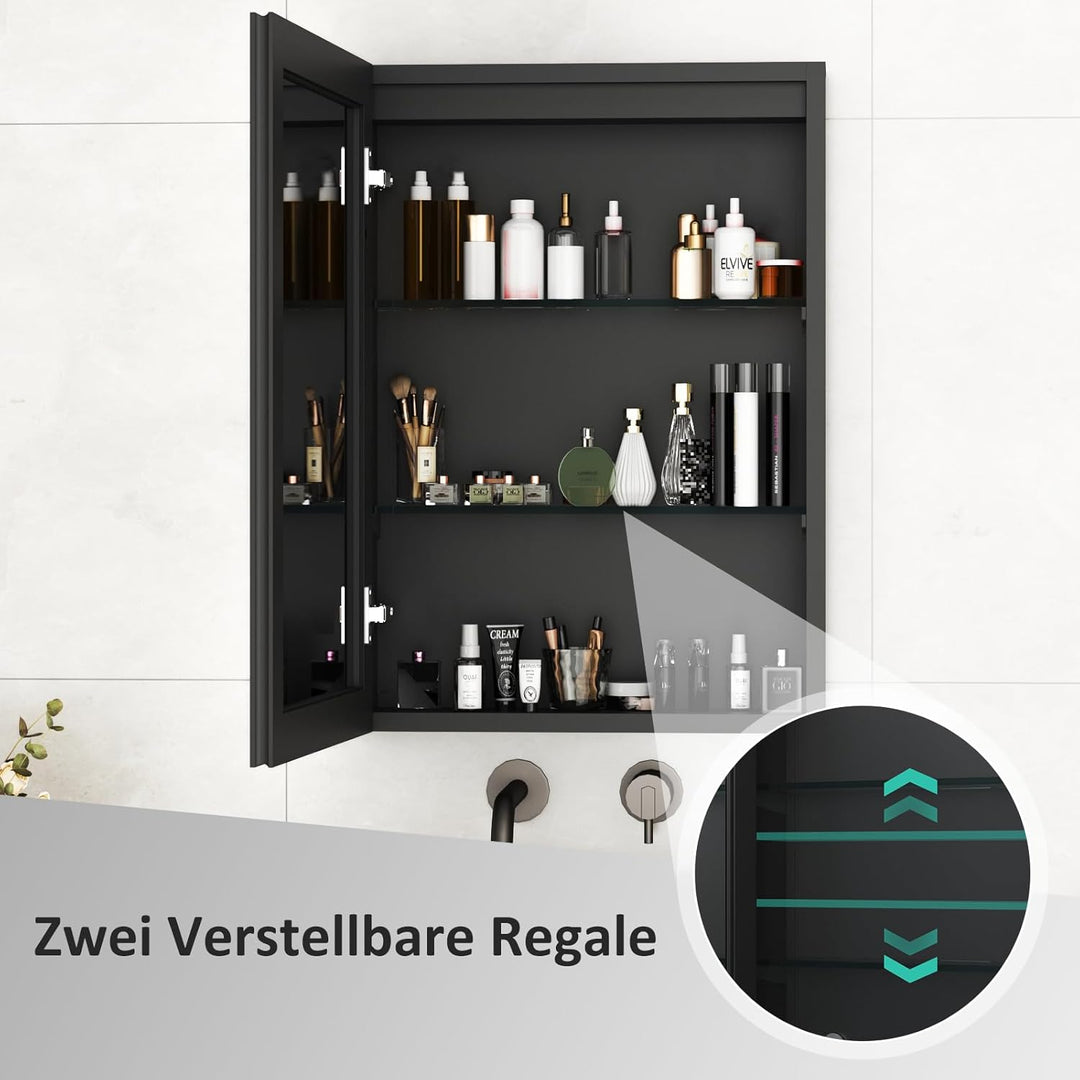 Boromal Spiegelschrank Bad mit Beleuchtung Schwarz Spiegelschrank mit Beleuchtung Metall LED Badezim