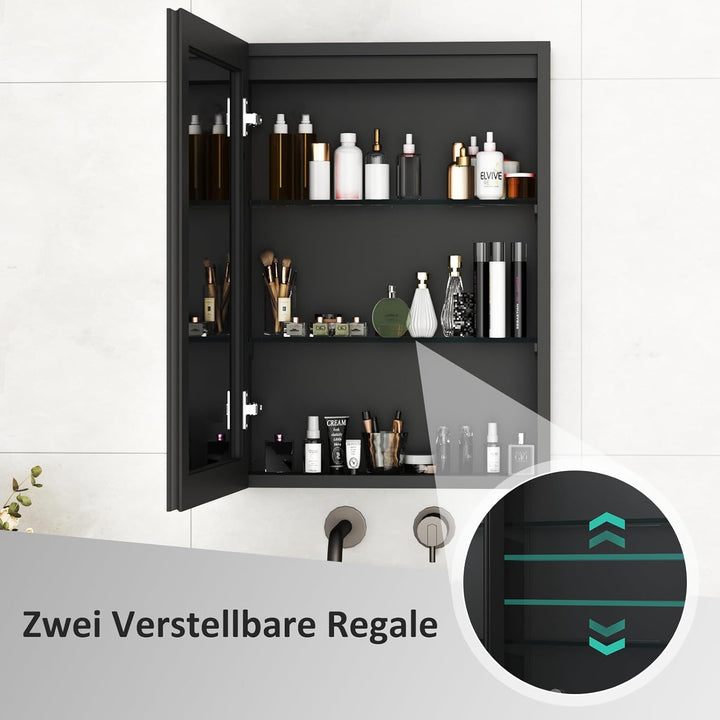 Boromal Spiegelschrank Bad mit Beleuchtung Schwarz Spiegelschrank mit Beleuchtung Metall LED Badezim