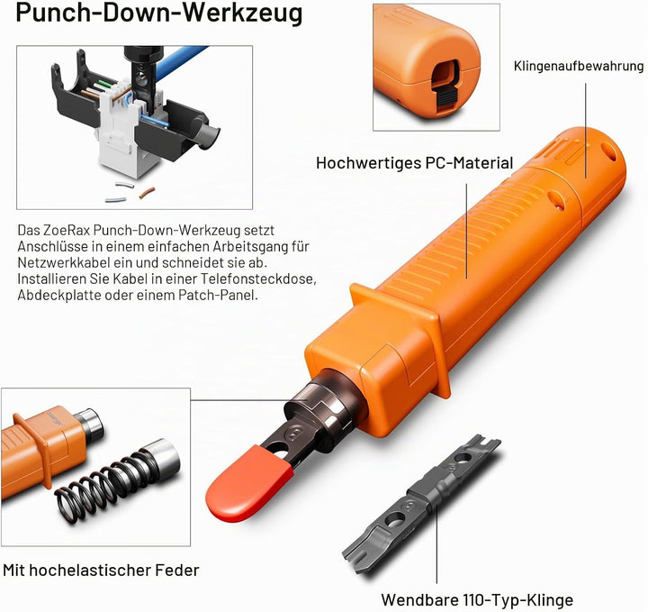 Netzwerk-Werkzeugset, ZOERAX 11 in 1 Professionelles RJ45 Crimpwerkzeug-Kit - Pass Through Crimper,
