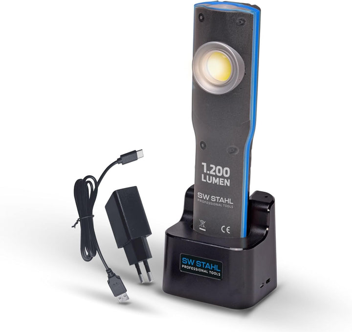 SW-Stahl S9790 Arbeitsleuchte Taschenlampe I Ladestation I LED I 1000 Lumen I Metallgehäuse, Blau/Sc