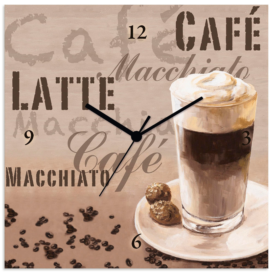 ARTLAND Wanduhr ohne Tickgeräusche Leinwand Funkuhr 30x30 cm Quadratisch Lautlos Kaffee Coffee Cafe