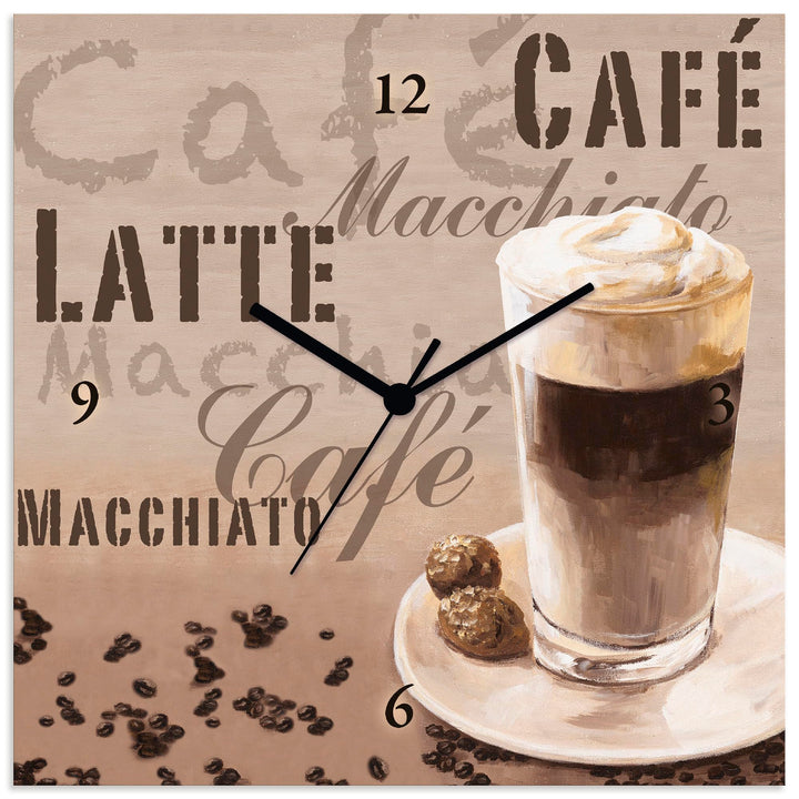 ARTLAND Wanduhr ohne Tickgeräusche Leinwand Funkuhr 30x30 cm Quadratisch Lautlos Kaffee Coffee Cafe