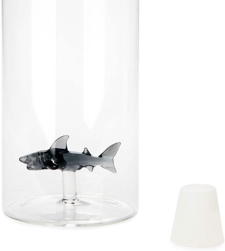 balvi Flasche Atlantis Shark Farbe Grau Glasflasche mit Haifigur im Innern Borosilikatglas 30 x 8,5