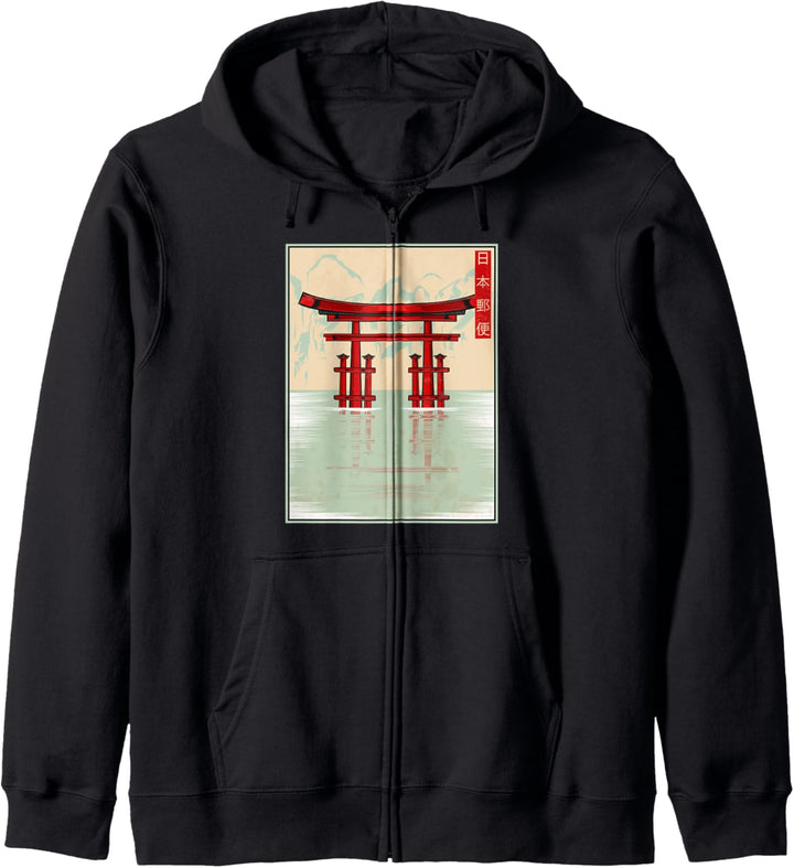 Japanische Kunst Tempel Briefmarke Asien Japan Kanji Natur Kapuzenjacke