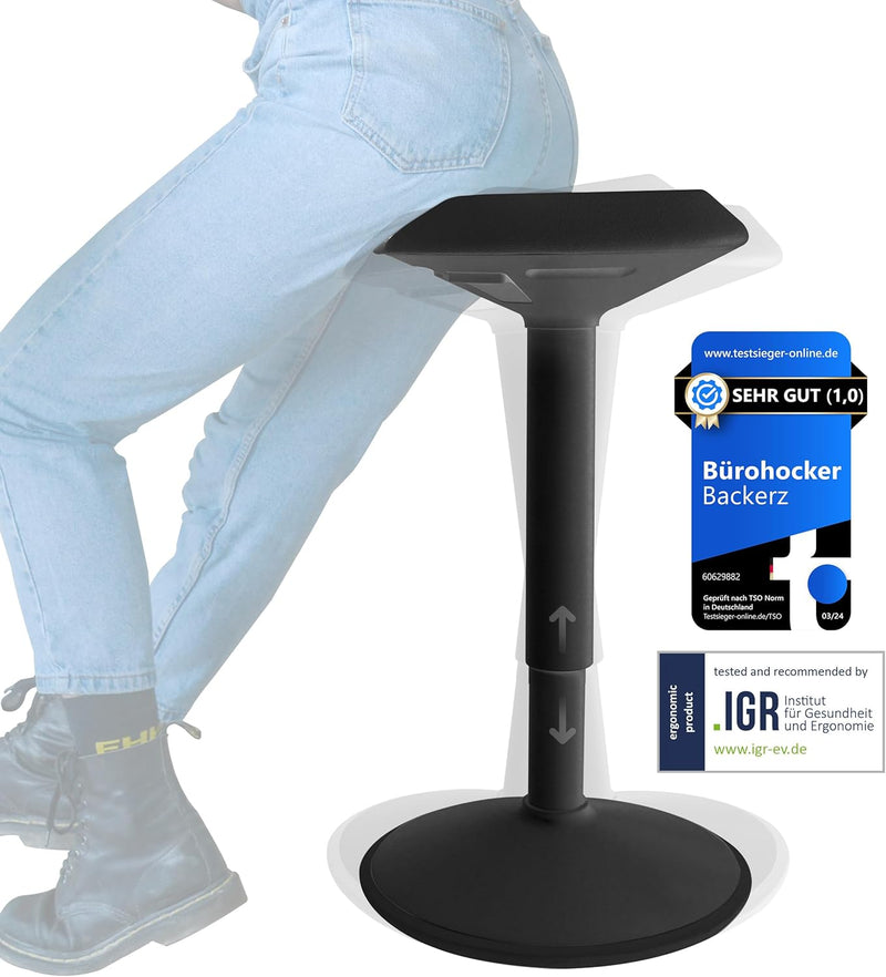 Backerz ergonomischer Wackel-Hocker - Bürohocker mit 40-60 cm Höhenverstellbar, Stehhocker, Arbeitsh