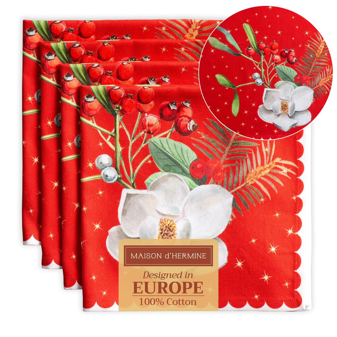 Maison d' Hermine Stoffservietten 4er Set aus 100% Baumwolle Wiederverwendbare Stoffservietten Weihn