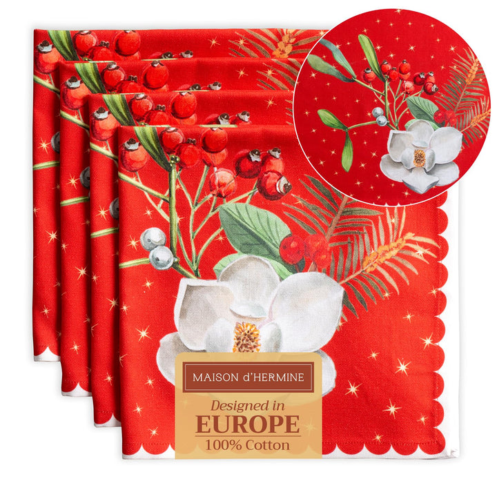 Maison d' Hermine Stoffservietten 4er Set aus 100% Baumwolle Wiederverwendbare Stoffservietten Weihn