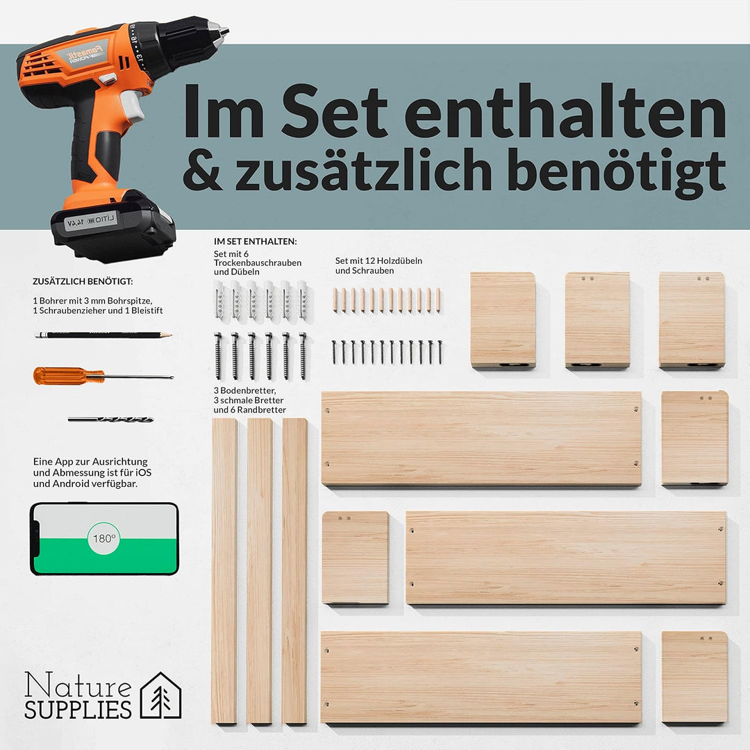 NATURE SUPPLIES Bücherregal Kinder, 3er-Set, Regal Kinderzimmer, Wandregal Kinderzimmer, ideal für B