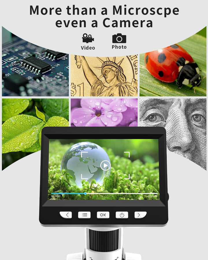 CIMELR Mikroskop, 4,3-Zoll-Digital Mikroskop, 50X-1000X Auflösung, USB Mikroskop mit 8 einstellbaren