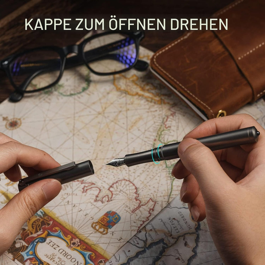 KeyUnity KP02 Füllfederhalter, feine Feder mit Tintenkonverter, Kalligraphiestift aus Titanlegierung