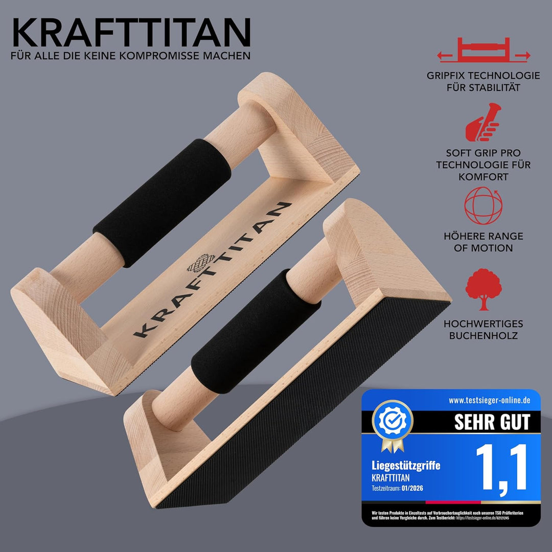 Liegestützgriffe aus Holz [Extrem rutschfest und komfortabel] | Perfekte Fitnessgeräte für Zuhause |
