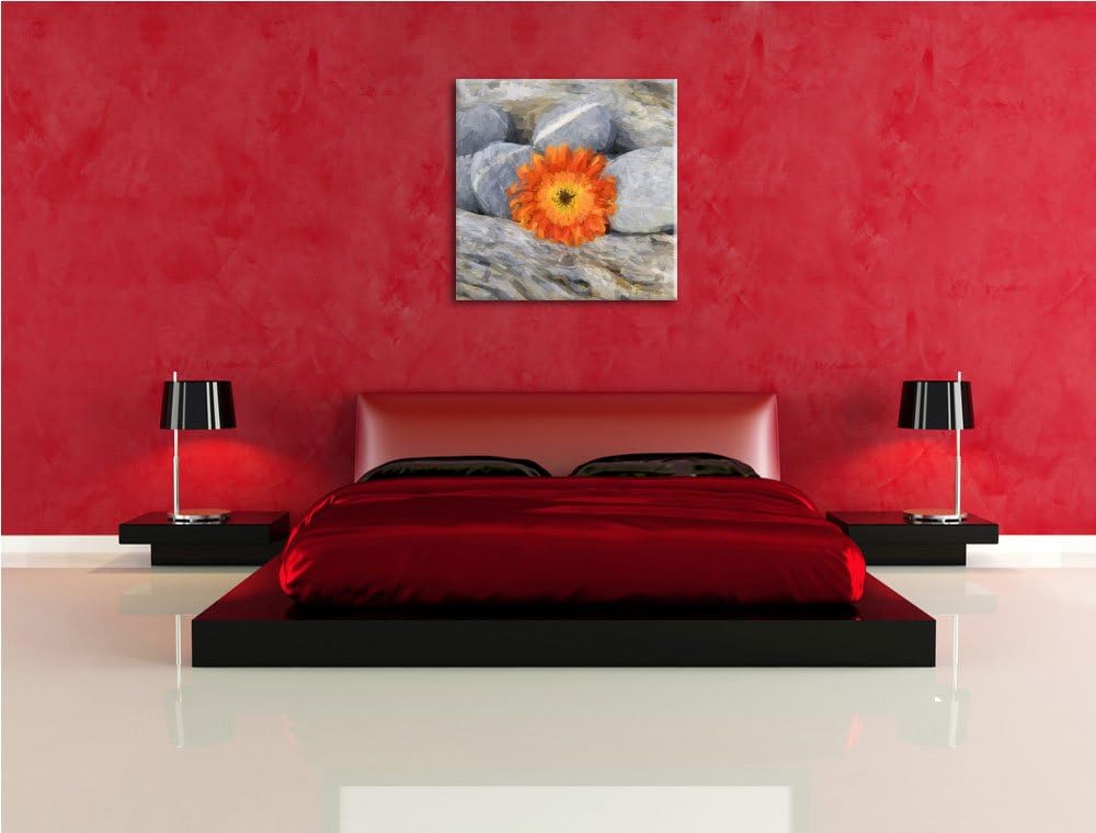 Pixxprint kleine Gerbera zwischen Zen Steinen, Format: 70x70 als Leinwandbild, 70x70