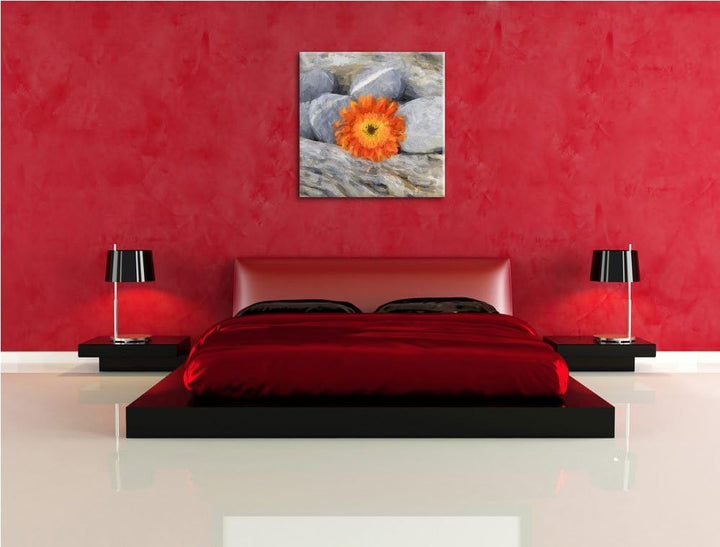 Pixxprint kleine Gerbera zwischen Zen Steinen, Format: 70x70 als Leinwandbild, 70x70