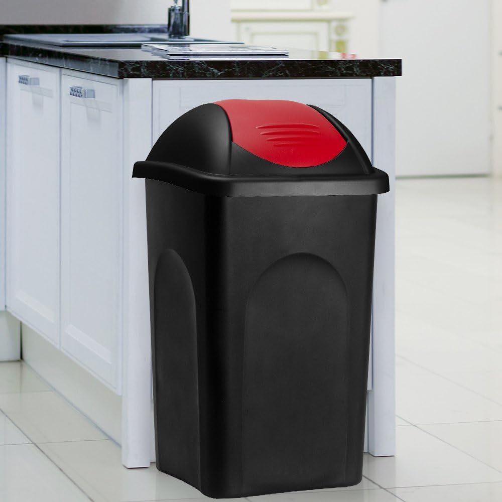 Stefanplast® Mülleimer mit Schwingdeckel, 60 Liter Schwarz/Rot, Schwarz/Rot