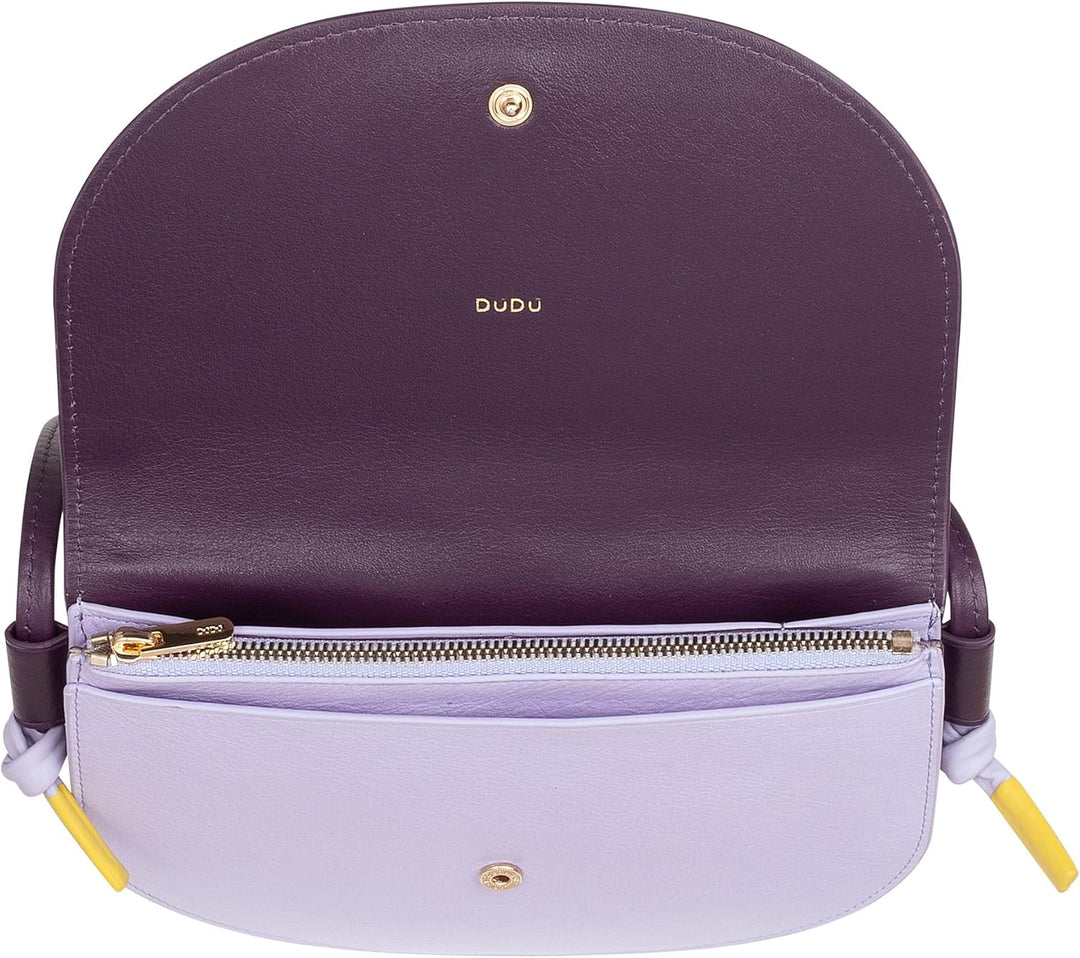 DUDU Damen Umhängetasche aus Leder, kompaktes schlankes Design Handtasche mit Knopfverschluss, Verst