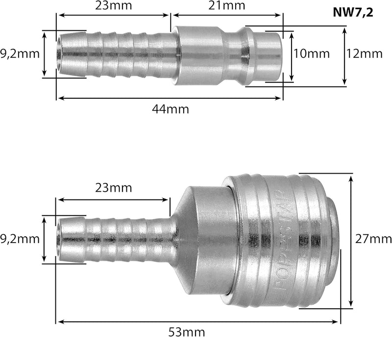 Poppstar Druckluftschlauch 15 m (Hybrid PVC mit Gewebe, Innendurchmesser 9,2mm mit Schnellkupplung &