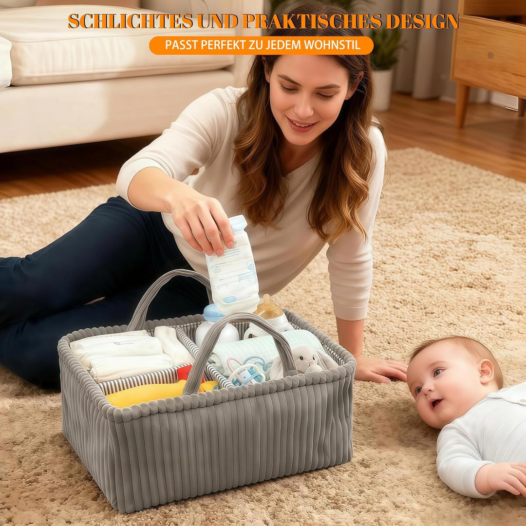 Wickeltisch Organizer, Baby Windel Caddy Korb, Wickeltasche Organizer mit Fächern & Griffen, Cord Wi