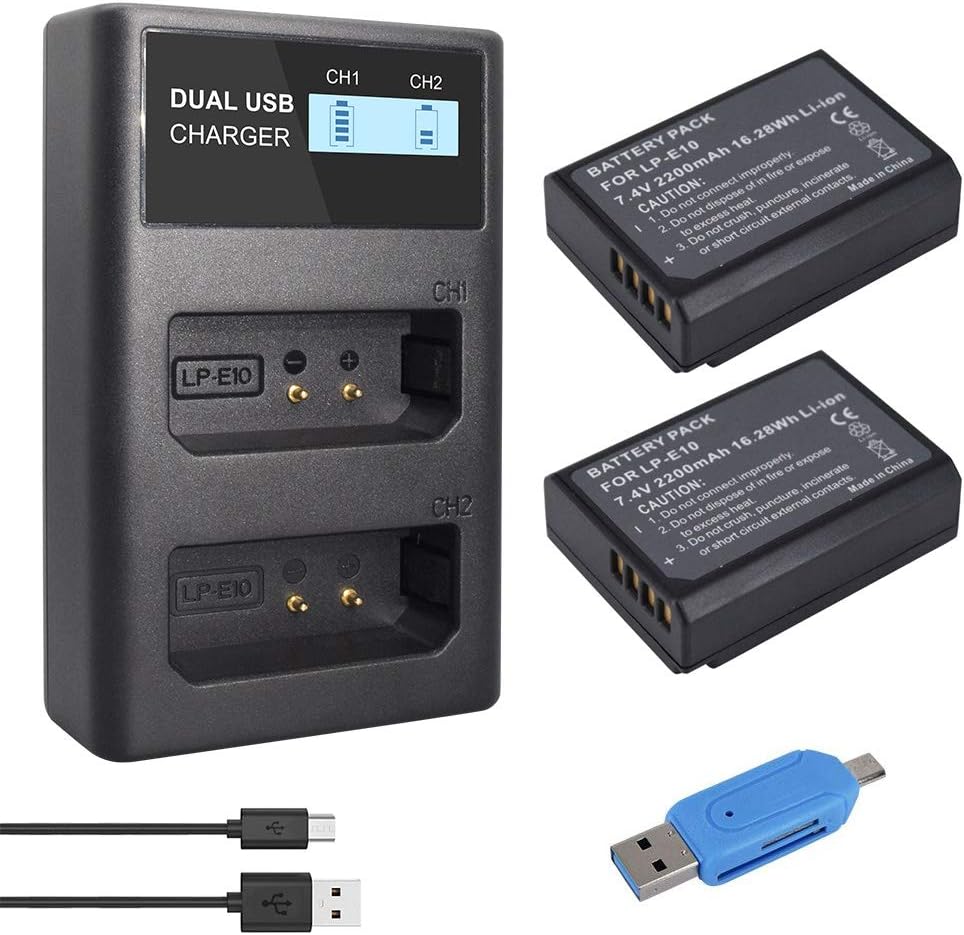CITYORK 2er Pack LP-E10 Ersatzakku und Dual USB Ladegerät LCD-Display für Canon EOS Rebel T3, T5, T6