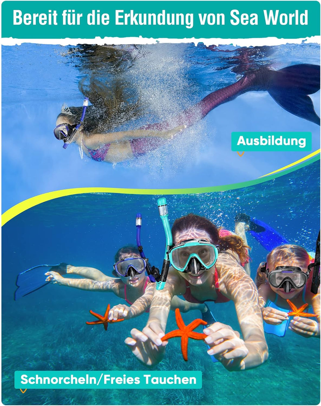 Lealinga Schnorchelset Erwachsene, Taucherbrille Schnorcheln Set mit Panorama-Weitblick Tauchmaske,