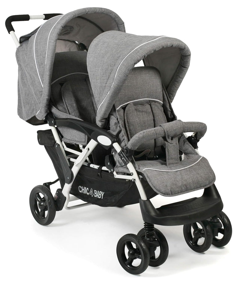 CHIC 4 BABY - Geschwisterwagen DUO mit Tragetasche und Regenschutz, Geschwisterkinderwagen für zwei