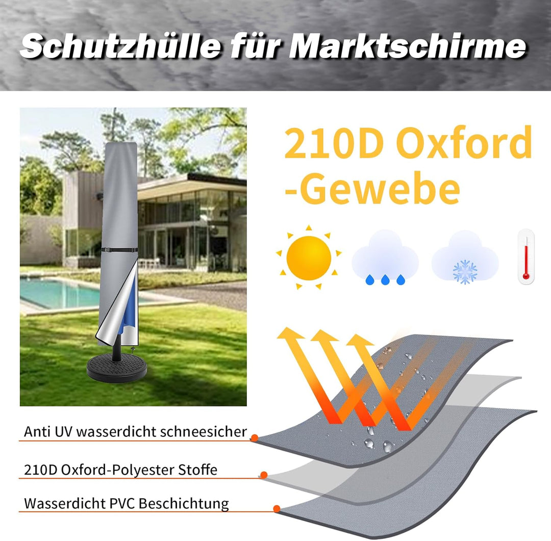 NAKIHOUSE Sonnenschirm Abdeckung Schutzhülle, Wasserdichte,Wetterfeste, UV-Anti, Winddicht Schirm Ab