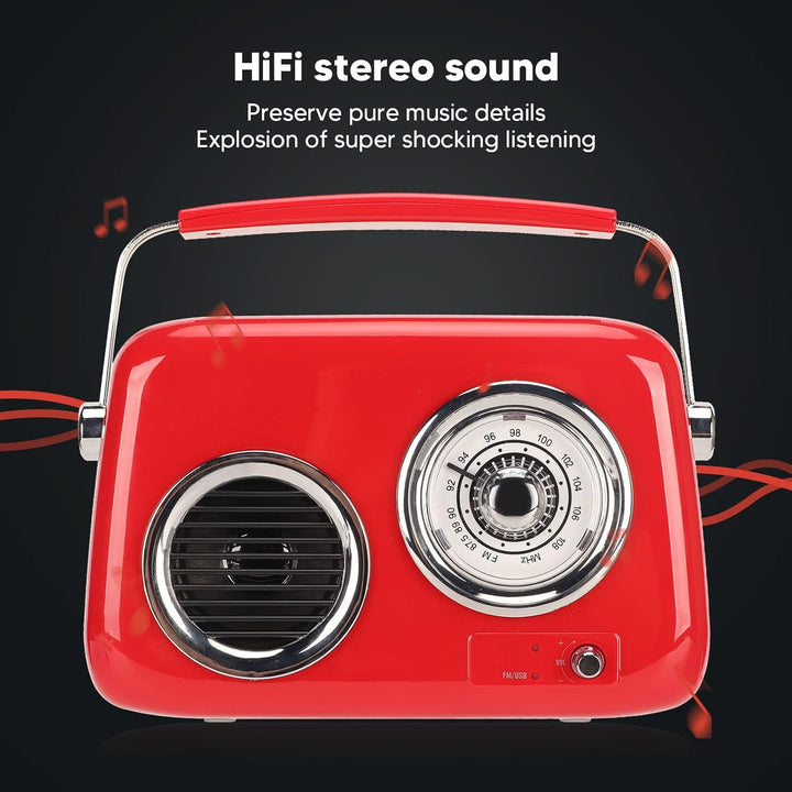 Retro Radio FM/USB/AUX mit Bluetooth 5.0 HiFi Stereo Kofferradio mit 1500 mAh Batterie Lautsprecher,
