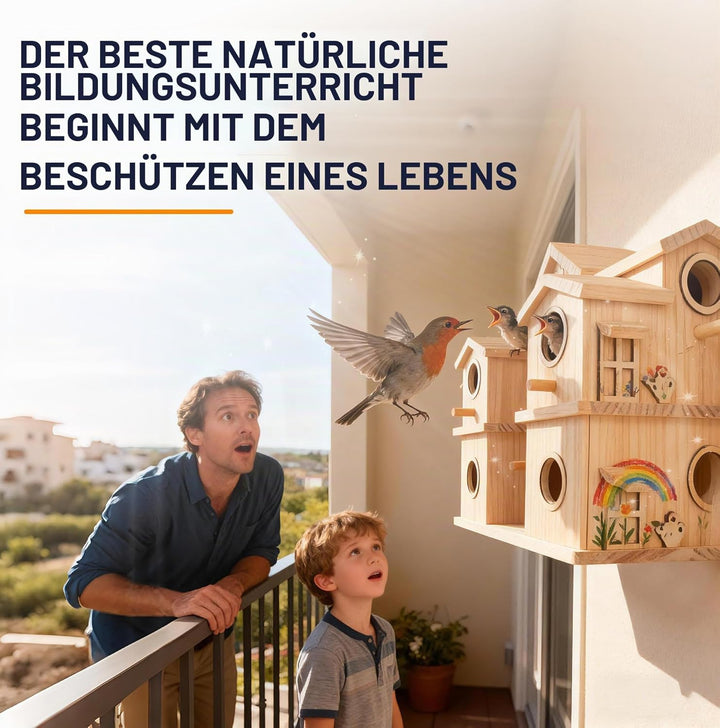 Mehrkammer-Vogelhaus aus Holz, 10 Nistfächer, Kiefer naturbelassen