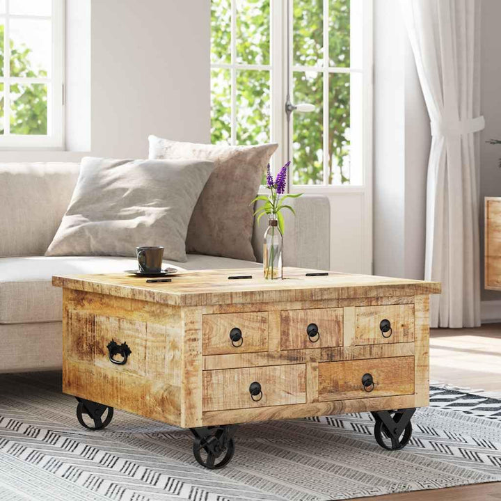 vidaXL Raues Mangoholz Couchtisch mit 5 Schubladen 1 Staufach Vintage Beistelltisch Wohnzimmertisch