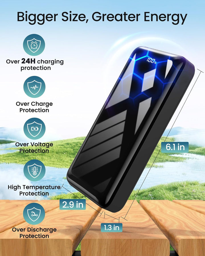 Power Bank 27000mAh, 22,5W PD20W USB-C Powerbank Externer Handyakkus mit LED-Anzeige, Tragbares Lade