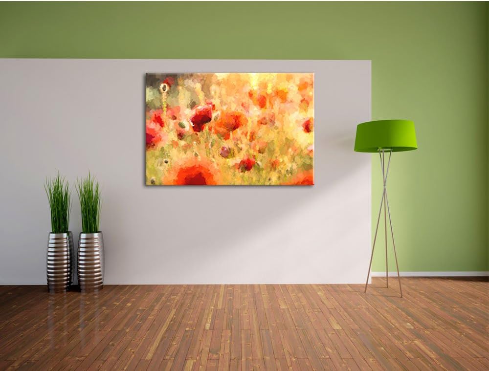 Mohnwiese Malerei Effekt, Format: 100x70 auf Leinwand, XXL riesige Bilder fertig gerahmt mit Keilrah